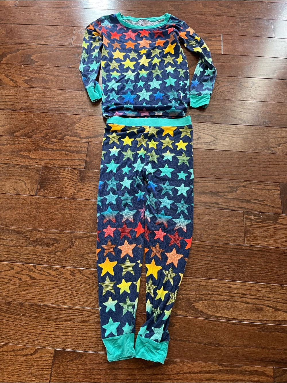 Kids Star Print Pajama Set with Teal Trim